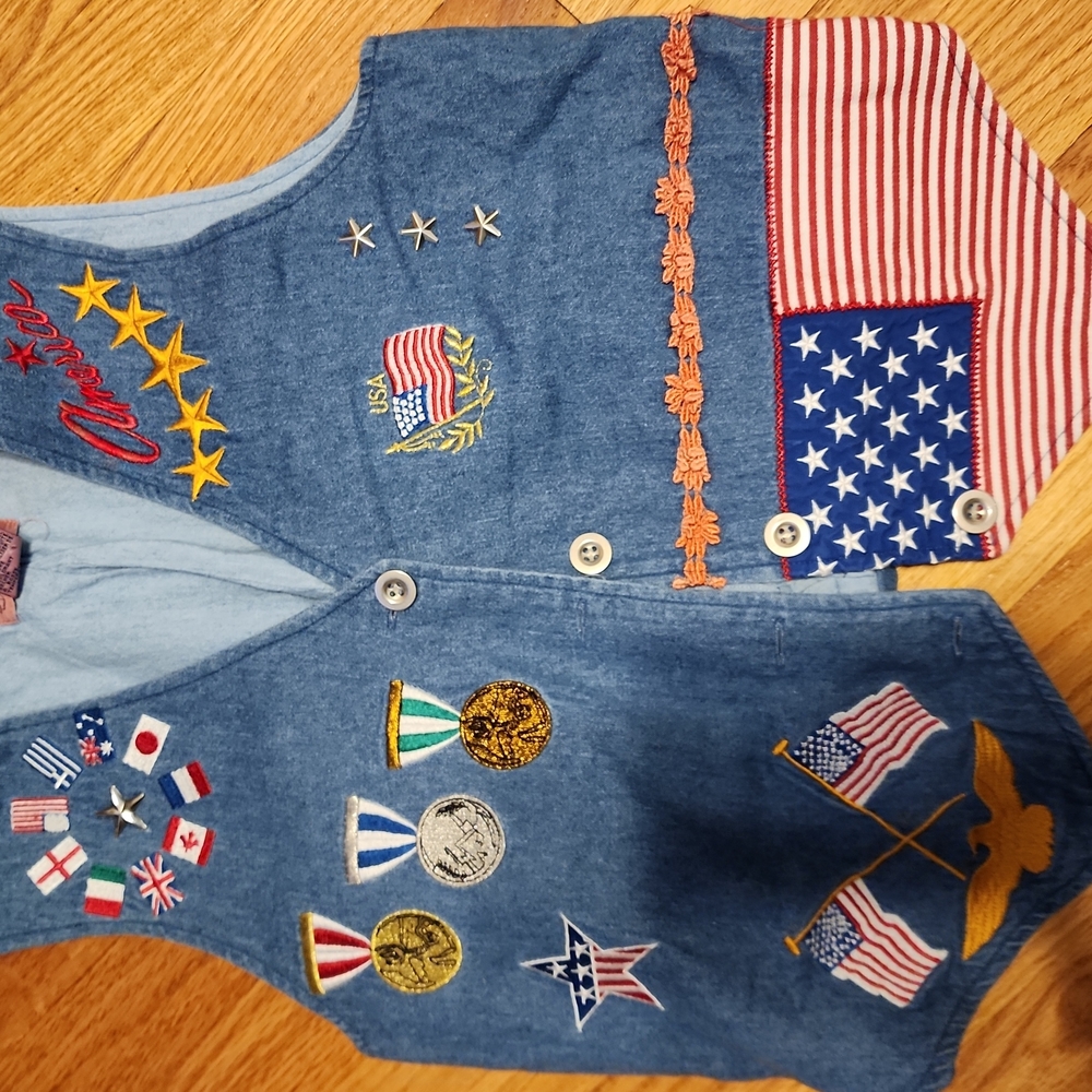 Cambridge Dry Goods Blue Patriotic Embroidered Vest